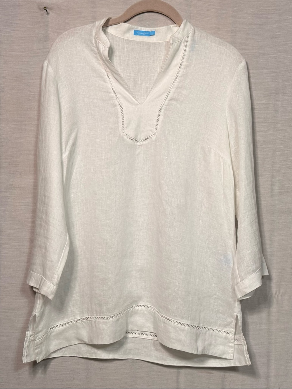 J. McLaughlin White 100% Linen Tunic Top Size S